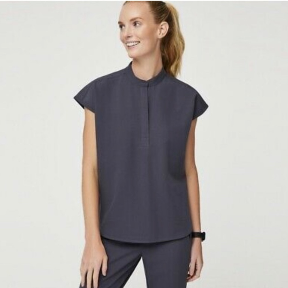 Figs Rafaela Scrub Top- XXS Charcoal Gray